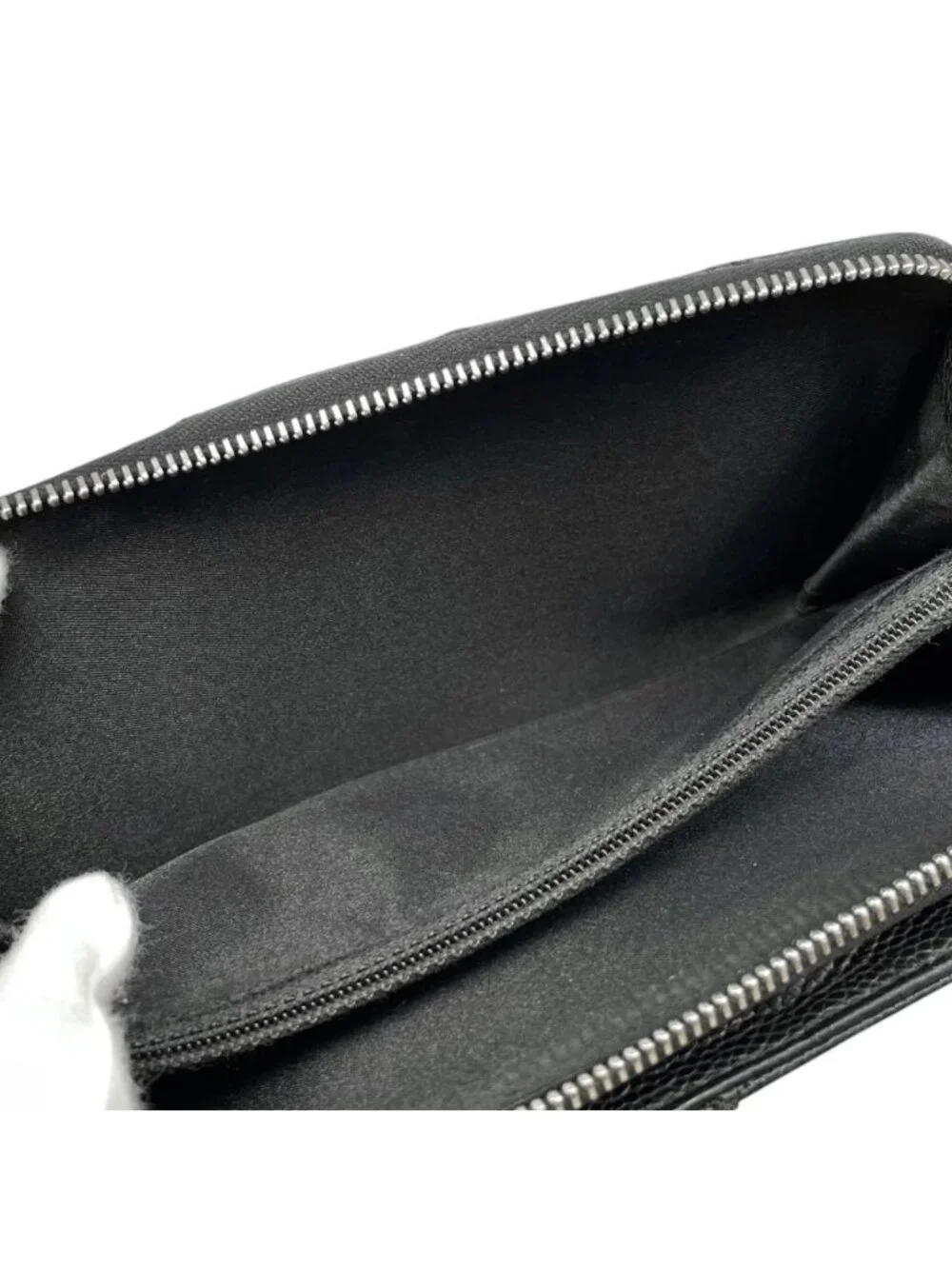 Chanel 2 Fold Wallet Wild Stitch Quilted Caviar Leather CC Logo Black Silver